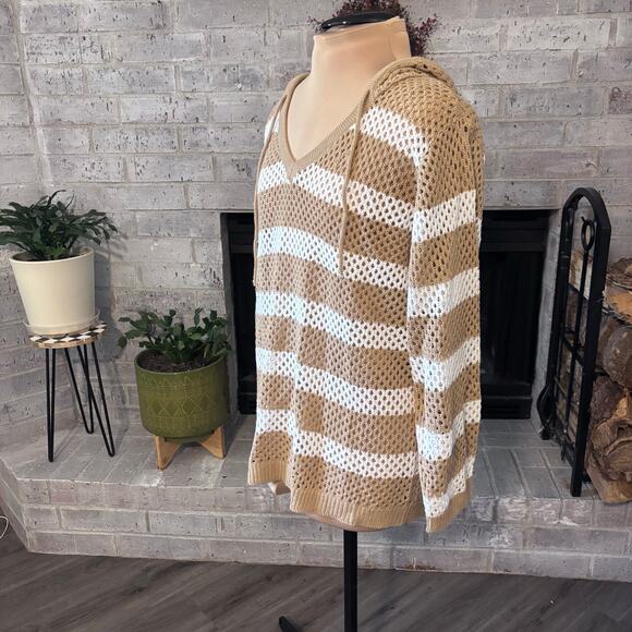 FCT With Love Open Work Crocheted Sweater Size 1X Hood Stripes - Picture 3 of 6
